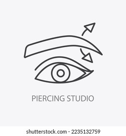 Piercing studio logo. Pierced eyebrow logotype. Minimal Vector illustration. Thin line icon element. Small business identity. Cool jewelry shop emblem.