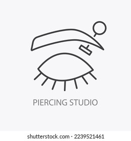 Piercing studio logo. Pierced eyebrow logotype. Minimal Vector illustration. Thin line icon element. Small business identity. Cool jewelry shop emblem.