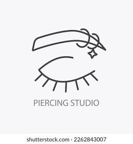 Piercing studio logo. Pierced eyebrow logotype. Minimal Vector illustration. Thin line icon element. Small business identity. Cool jewelry shop emblem.