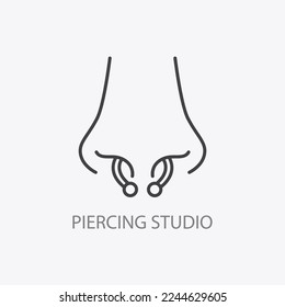 Piercing studio logo template. Pierced Nose. Minimal Vector illustration logotype. Thin line icon element. Small business identity. Cool jewelry shop emblem.