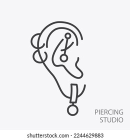 Piercing studio logo template. Pierced Ear. Minimal Vector illustration logotype. Thin line icon element. Small business identity. Cool jewelry shop emblem.