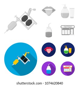 Piercing in tongue, gel, sallon. Tattoo set collection icons in monochrome,flat style vector symbol stock illustration web.