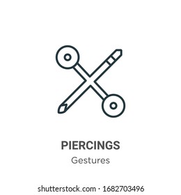 Piercings outline vector icon. Thin line black piercings icon, flat vector simple element illustration from editable gestures concept isolated stroke on white background
