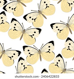 Pieris rapae design seamless pattern; white butterflies seamless pattern 