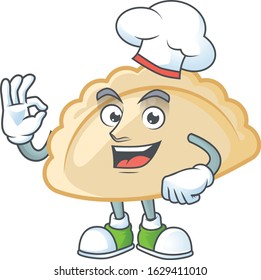 Pierogi cartoon character wearing costume of chef and white hat