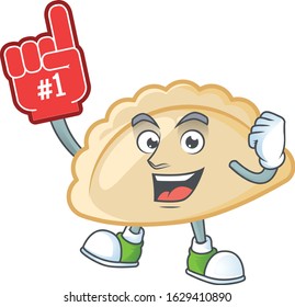 Pierogi mascot cartoon style holding a Foam finger