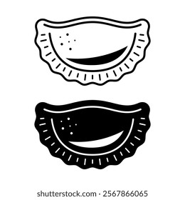 Pierogi vector icon in two styles, black silhouette and outline. Illustration isolated on white background