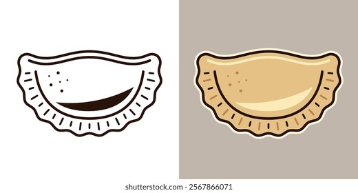 Pierogi vector object in two styles, black and colorful. Illustration on light background