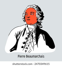 Pierre Beaumarchais is a French playwright and publicist, known primarily for his comedic plays. Hand drawn vector illustration