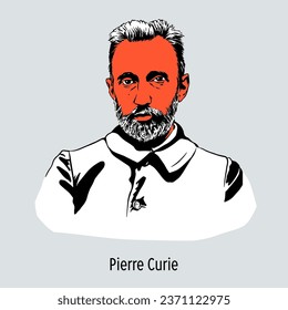 Pierre Curie was a French physicist scientist and one of the first researchers of radioactivity. Hand drawn vector illustration.