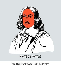 Pierre de Fermat was a French mathematician, one of the founders of analytic geometry, mathematical analysis, probability and number theory. Vector illustration.