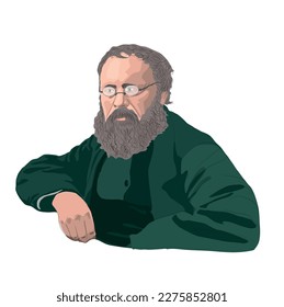 Pierre Joseph Proudhon (1809 - 1865). French economist and thinker. He was the first to call himself an “anarchist”. He is described as the first anarchist thinker. Vector illustration portrait.