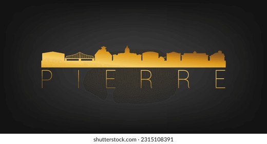 Pierre, SD, USA Gold Skyline City Silhouette Vector. Golden Design Luxury Style Icon Symbols. Travel and Tourism Famous Buildings.