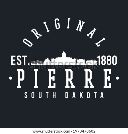 Pierre, SD, USA Skyline Original. A Logotype Sports College and University Style. Illustration Design Vector City.