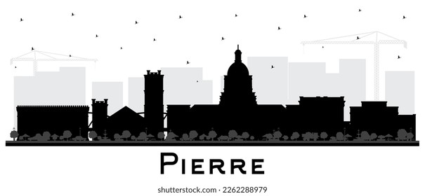 Pierre South Dakota City Skyline Silhouette with Black Buildings Isolated on White. Vector Illustration. Pierre USA Cityscape with Landmarks. Travel and Tourism Concept with Modern Architecture.