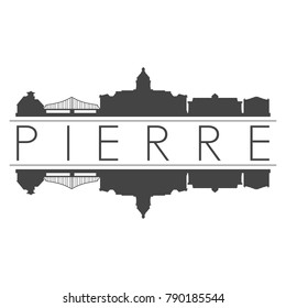 Pierre South Dakota USA Skyline Vector Art Mirror Silhouette Emblematic Buildings