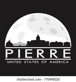 Pierre USA Full Moon Night Skyline Silhouette Design City Vector Art Illustration Background.