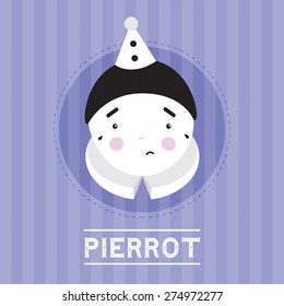 Pierrot puppet with violet purple background show character