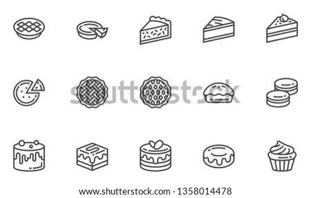 Pies and Cakes Vector Line Icons Set. Bakery, Piece of Cake, Donut, Sweet Pastry, Dessert. Editable Stroke. 48x48 Pixel Perfect. Stock photo © 