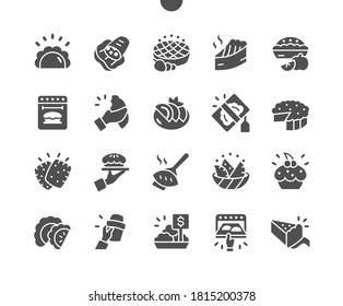 Pies and pasties. Hot baked goods. Bakery food. Menu for restaurant and cafe. Vector Solid Icons. Simple Pictogram