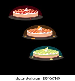 Pies set with cherry, orange and lemon. Vector illustration