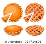 Pies Vector Illustration.Thanksgiving and Holiday Pumpkin Pie. Happy Thanksgiving Day traditional pumpkin pie with whipped cream on the top Web site page and mobile app design vector element.
