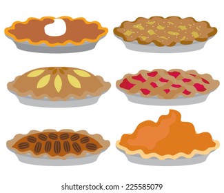 Pies Vector Illustration.Thanksgiving and Holiday Pumpkin Pie.