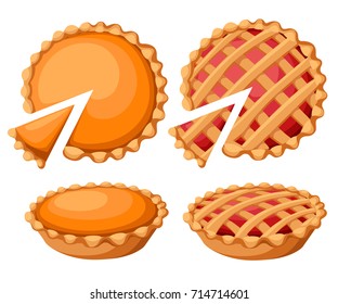 Pies Vector Illustration.Thanksgiving and Holiday Pumpkin Pie. Happy Thanksgiving Day traditional pumpkin pie with whipped cream on the top Web site page and mobile app design vector element.
