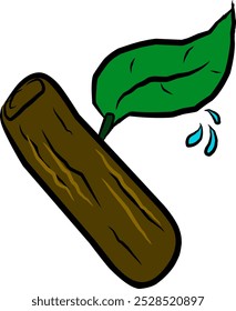 A piese of brown Wood with a green leaf