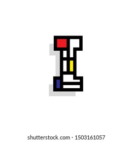 Piet Monderiaan Vector Logo Letter I. I Retro De Stijl Mondrian Letter Design Vector