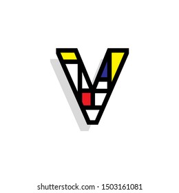 Piet Monderiaan Vector Logo Letter V. V Retro De Stijl Mondrian Letter Design Vector