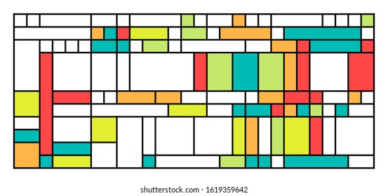Piet Mondrian Imitation Background. Holland Dutch Retro Vintage Geometric Abstract Mosaic Pattern. Classic Abstract Art. Vector Illustration.