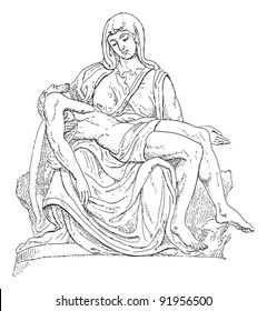 Pietas - sculpture by Michelangelo / vintage illustration from Meyers Konversations-Lexikon 1897