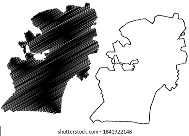 Pietermaritzburg City (Republic of South Africa, RSA, KwaZulu-Natal Province) map vector illustration, scribble sketch City of Maritzburg or umGungundlovu map