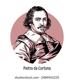 Pietro da Cortona es un destacado arquitecto italiano, dibujante, pintor decorativo, uno de los maestros más destacados de la época barroca. Ilustración vectorial dibujada a mano