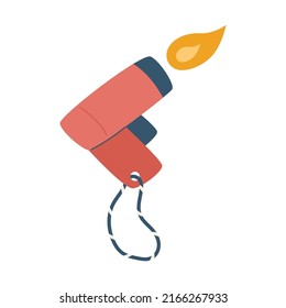 Piezo lighter. Camping igniter with a button. A fire starter. Equipment for tourism, travel, hiking, sports. Flat vector illustration isolated on a white background.