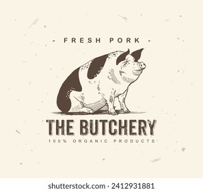 Pig 1 - Retro Logo - Visual Identity for shops, store fronts, banners, food brands
