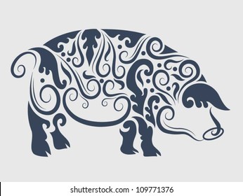 Pig 2 ornament vector. Animal with floral ornament decoration. Use for tattoo or any design you want