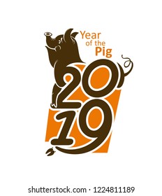 Pig 2019. Vector two color template. Year of the Pig 2019. Bright New Year's design on the Chinese calendar.