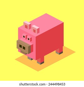pig. 3d pixelate isometric vector