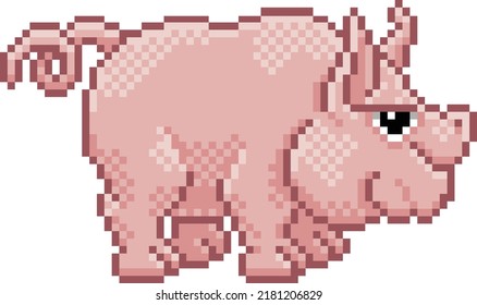 Pig 8 bit pixel art farm animal retro arcade video game cartoon character sprite