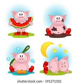  pig in action - vector illustration