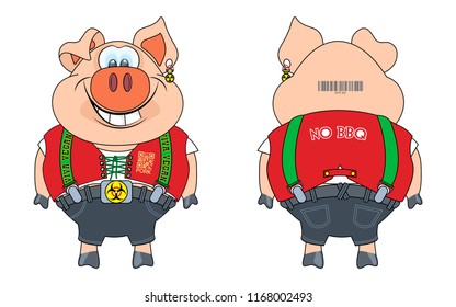 Pig against a barbecue. Vector illustration of a pig that protests against a barbecue.