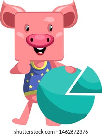 Cerdo con signo analítico, ilustración, vector sobre fondo blanco.