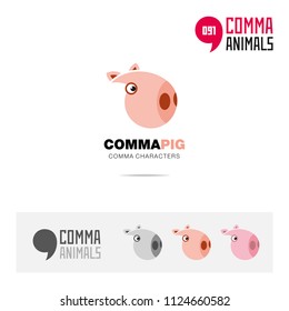 Pig animal concept icon set and modern brand identity logo template and app symbol based on comma sign