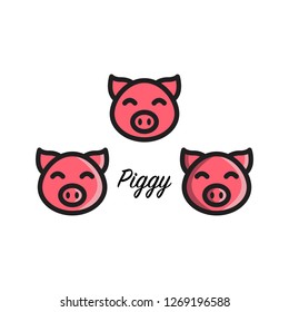 Pig animal flat icon design. piggy money bank