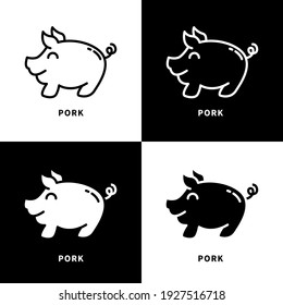 Pig Animal Icon Illustration. Pork Food and Restaurant Logo Vector. Piggy Character