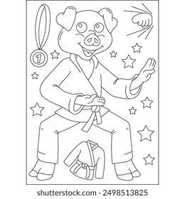 pig animal martial arts coloring book page for kids or grown adults creative coloring mindful relaxation activity