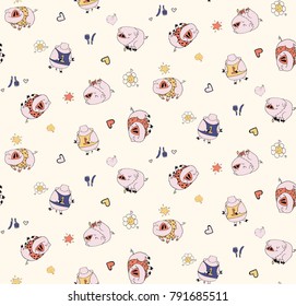 pig animal pattern print fabric
