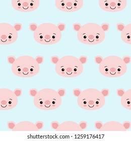 pig animal seamless pattern, cute cartoon animals background, vector illustration